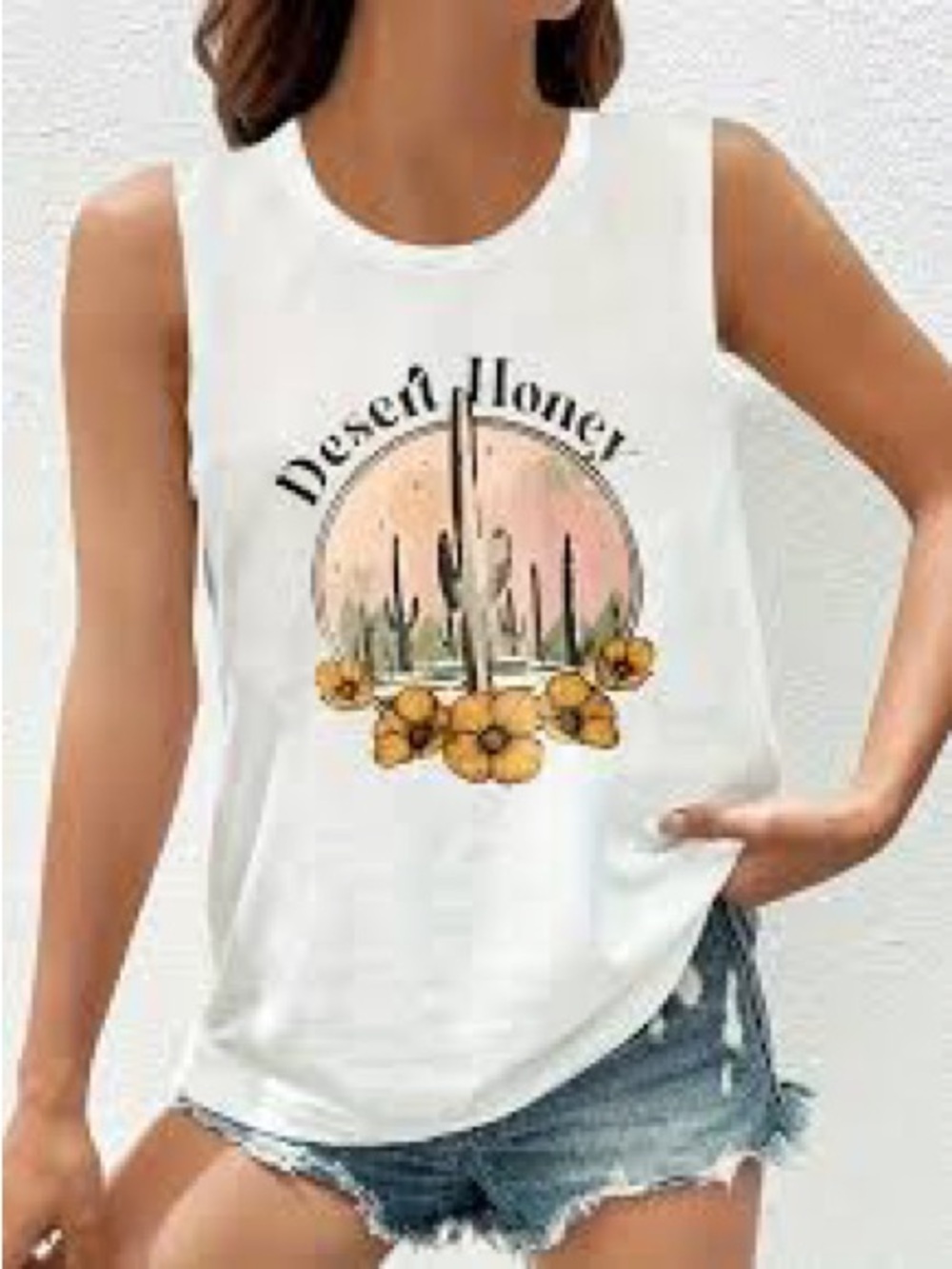 Desert Honey White Graphic Tank Top